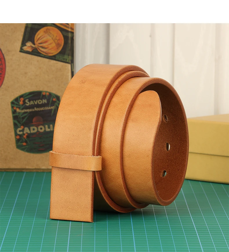 Super Thick Vegetabel Tanned 100% Genuine Leather Belt Without Pin Buckle for Mens Belts DIY Cowboys Match Jeans 3.8cm Width