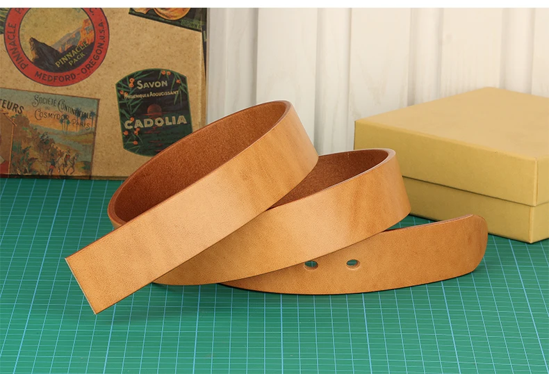 Super Thick Vegetabel Tanned 100% Genuine Leather Belt Without Pin Buckle for Mens Belts DIY Cowboys Match Jeans 3.8cm Width