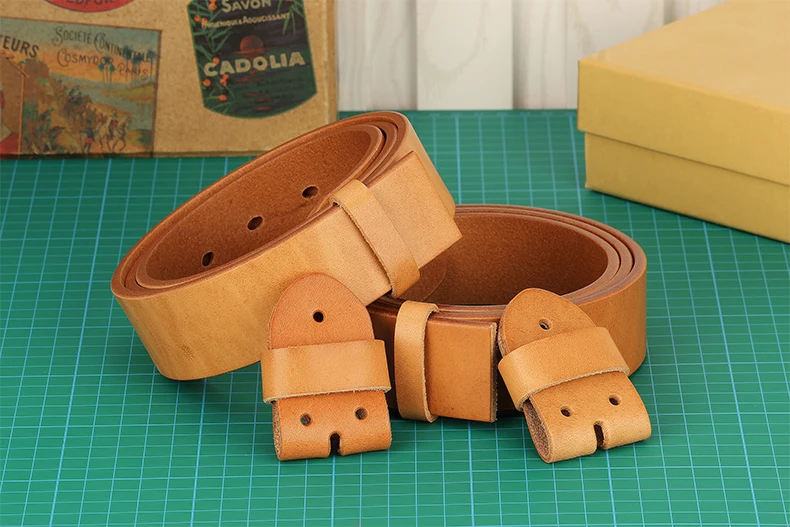 Super Thick Vegetabel Tanned 100% Genuine Leather Belt Without Pin Buckle for Mens Belts DIY Cowboys Match Jeans 3.8cm Width