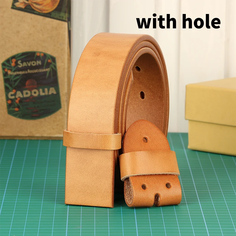 Super Thick Vegetabel Tanned 100% Genuine Leather Belt Without Pin Buckle for Mens Belts DIY Cowboys Match Jeans 3.8cm Width