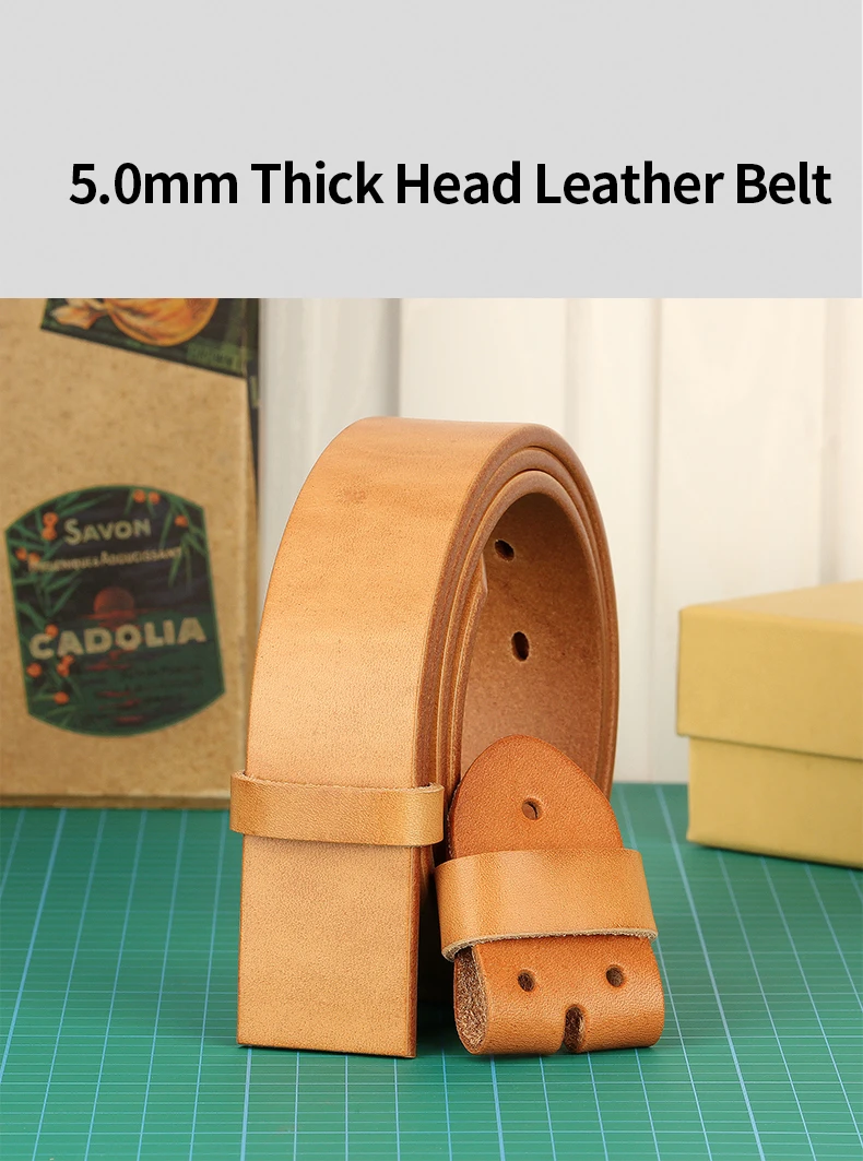 Super Thick Vegetabel Tanned 100% Genuine Leather Belt Without Pin Buckle for Mens Belts DIY Cowboys Match Jeans 3.8cm Width