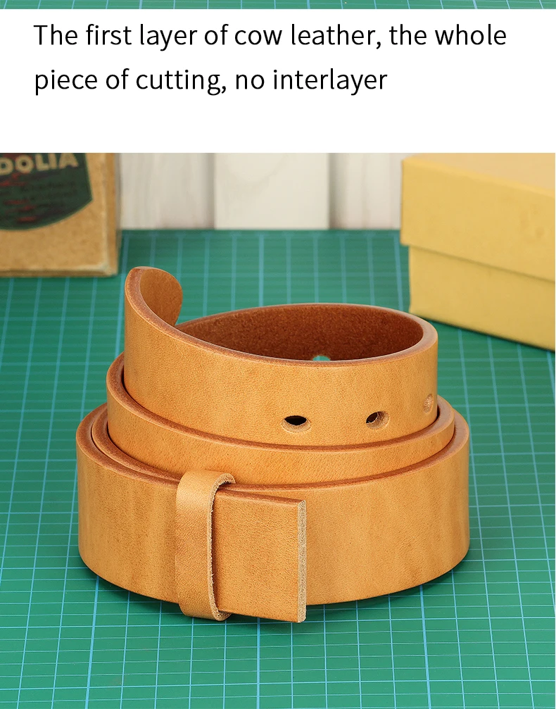 Super Thick Vegetabel Tanned 100% Genuine Leather Belt Without Pin Buckle for Mens Belts DIY Cowboys Match Jeans 3.8cm Width