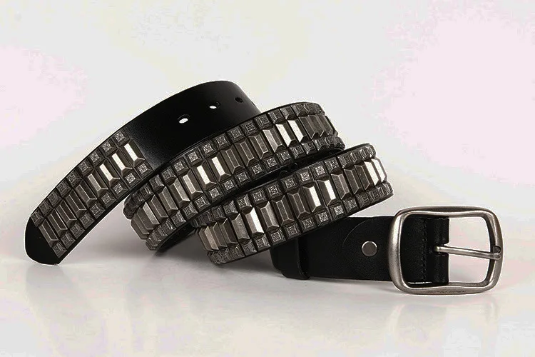 Genuine Leather Belt New Cowboy Motorcycle Jeans Heavy Metal Rivet Belts For Men Punk Rock Male Strap Ceinture Homme