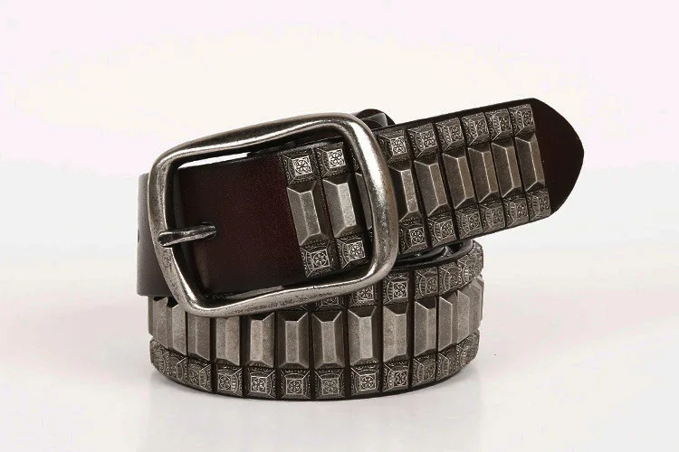 Genuine Leather Belt New Cowboy Motorcycle Jeans Heavy Metal Rivet Belts For Men Punk Rock Male Strap Ceinture Homme