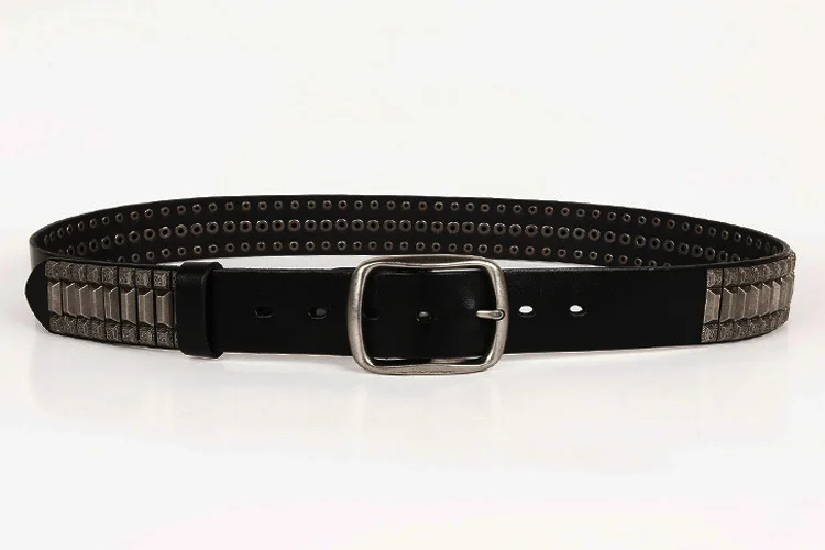 Genuine Leather Belt New Cowboy Motorcycle Jeans Heavy Metal Rivet Belts For Men Punk Rock Male Strap Ceinture Homme