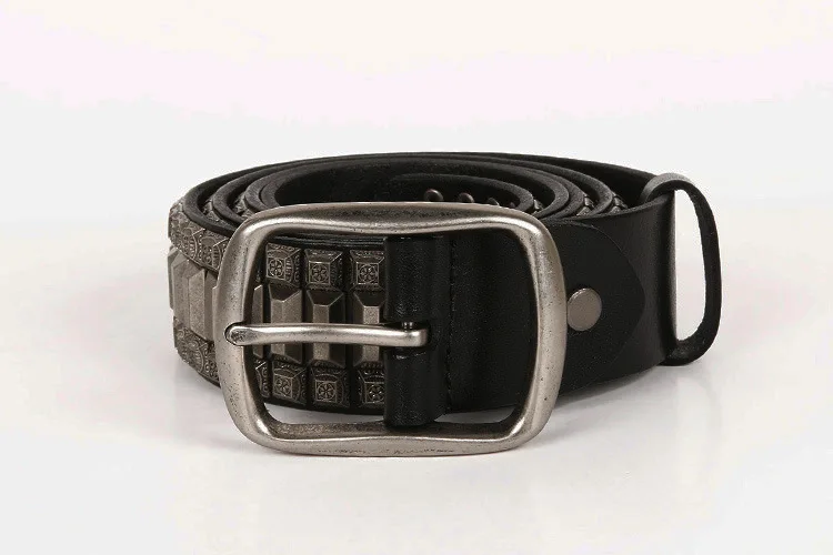 Genuine Leather Belt New Cowboy Motorcycle Jeans Heavy Metal Rivet Belts For Men Punk Rock Male Strap Ceinture Homme