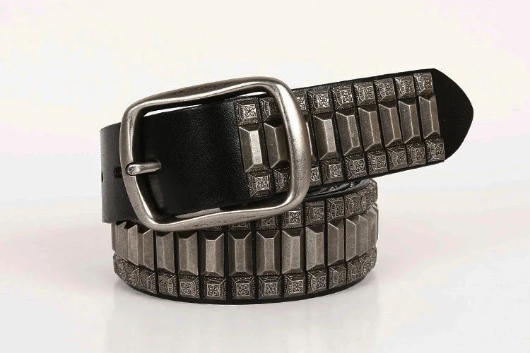 Genuine Leather Belt New Cowboy Motorcycle Jeans Heavy Metal Rivet Belts For Men Punk Rock Male Strap Ceinture Homme