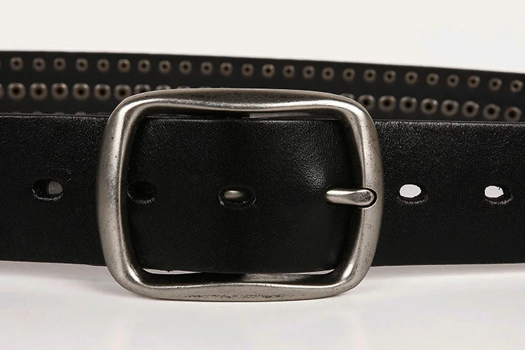 Genuine Leather Belt New Cowboy Motorcycle Jeans Heavy Metal Rivet Belts For Men Punk Rock Male Strap Ceinture Homme