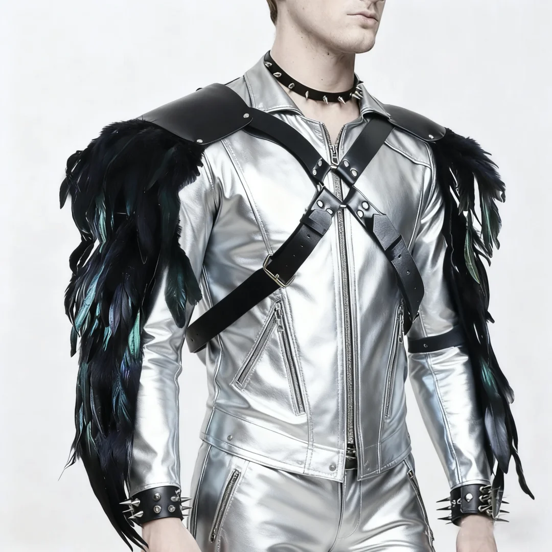 UYEE Belt Feather Shrugs Shawls Gothic Punk Feather Cape Jacket Punk Scarf Shoulder Wraps Halloween Cosplay Stage Show Belt