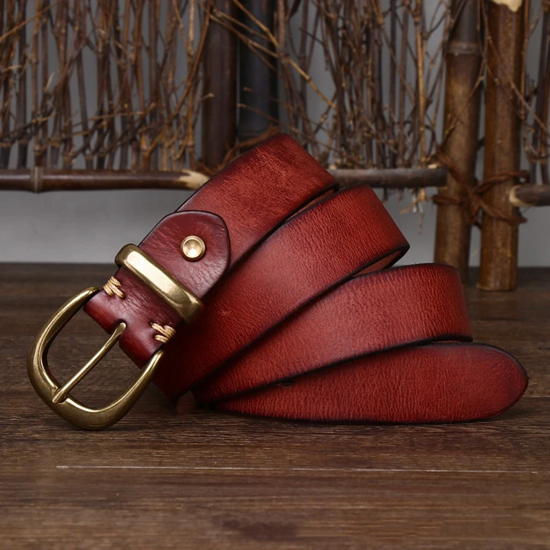 3.3cm Fashion Genuine Leather Pin Buckle Men's Belt Retro Korean Pure Cowhide Jeans Belts for Women Luxury Designer Cowboy