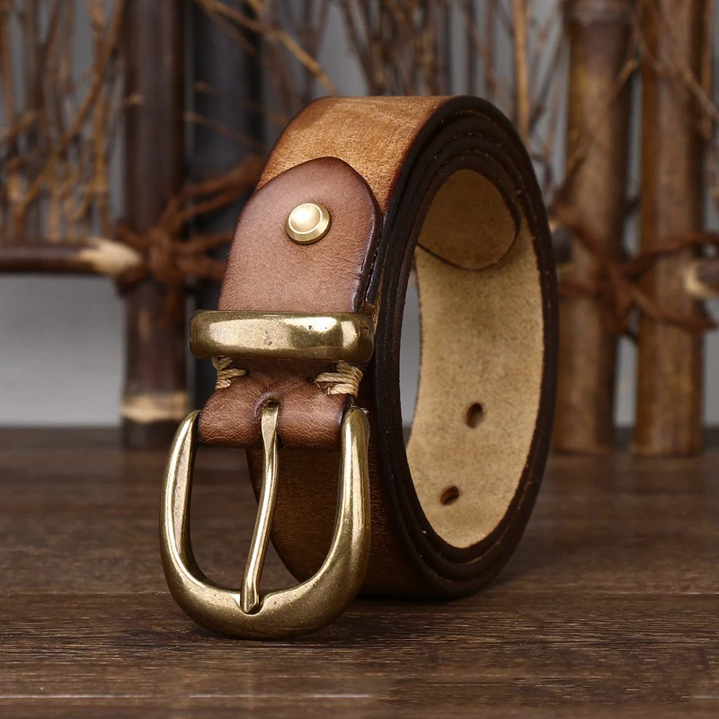 3.3cm Fashion Genuine Leather Pin Buckle Men's Belt Retro Korean Pure Cowhide Jeans Belts for Women Luxury Designer Cowboy