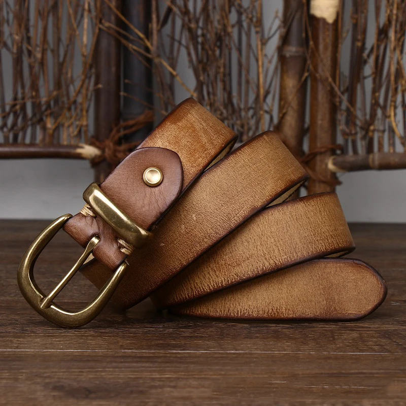 3.3cm Fashion Genuine Leather Pin Buckle Men's Belt Retro Korean Pure Cowhide Jeans Belts for Women Luxury Designer Cowboy