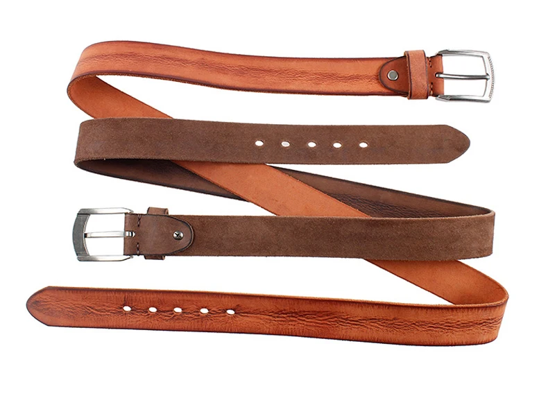 Natural Cowhide Belt For Men's Hard Metal Buckle Soft Original Cowhide Men Leather Belt Unique Texture Real Leather Jeans Belt