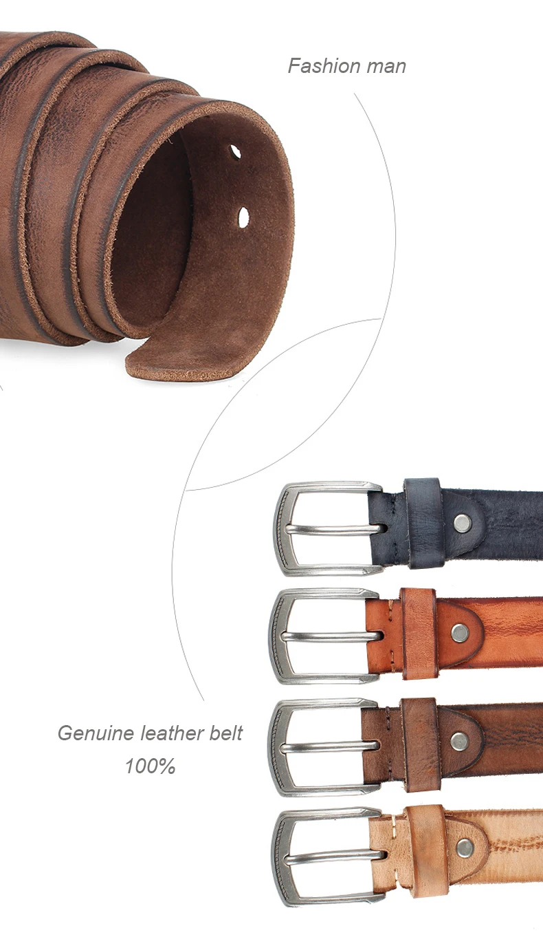 Natural Cowhide Belt For Men's Hard Metal Buckle Soft Original Cowhide Men Leather Belt Unique Texture Real Leather Jeans Belt
