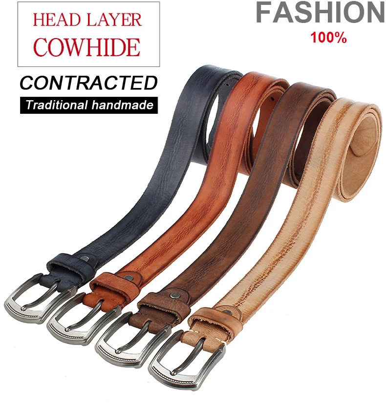Natural Cowhide Belt For Men's Hard Metal Buckle Soft Original Cowhide Men Leather Belt Unique Texture Real Leather Jeans Belt