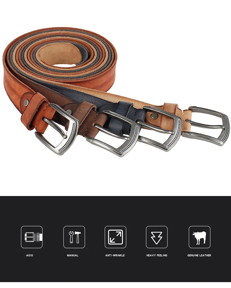 Natural Cowhide Belt For Men's Hard Metal Buckle Soft Original Cowhide Men Leather Belt Unique Texture Real Leather Jeans Belt