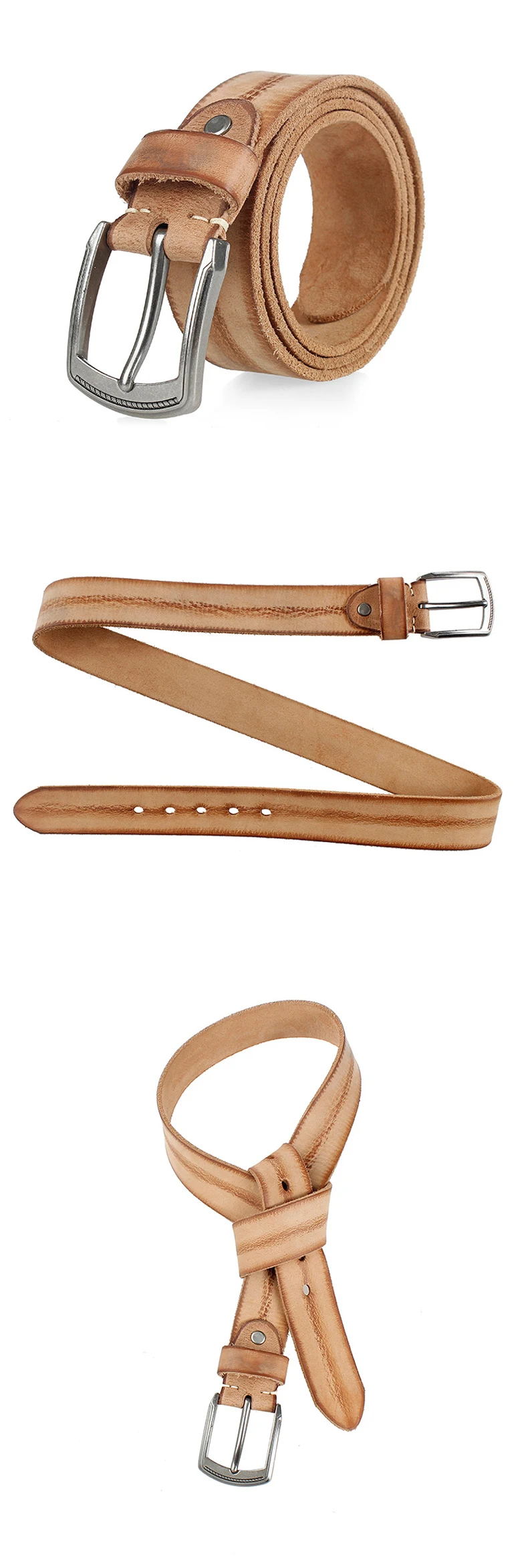 Natural Cowhide Belt For Men's Hard Metal Buckle Soft Original Cowhide Men Leather Belt Unique Texture Real Leather Jeans Belt