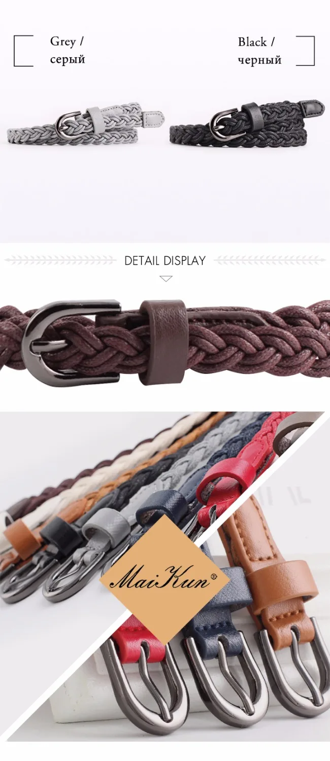 Brand Designer Casual Dress Belts for Women Thin Braid Genuine Leather Belt for Jeans Pin Buckle Female Strap Candy Color