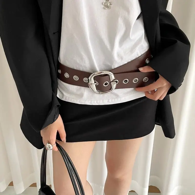 1pcs Punk Style Design Sense Wide Belt Female Y2k Personality Advanced Sense With Skirt Jeans Belt PU Leather Belt Accessories