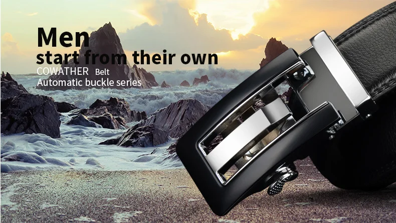 COWATHER 2021 Genuine Leather belts for men High quality brown black color metal automatic buckle Strap male Jeans cowboy CZ045