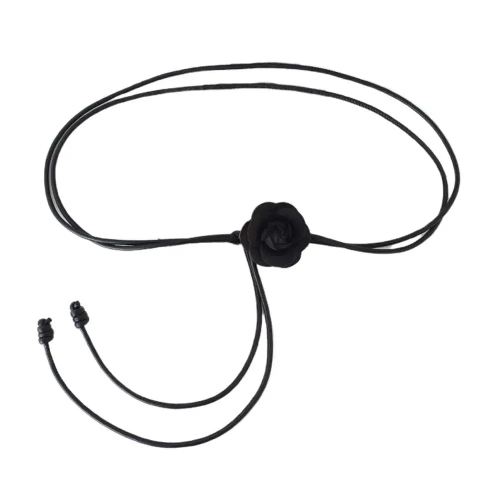 Camellia Flower Leather Rope Waist Chain For Women Thin Belt Sweet Knot Waistband Fashion Clothes Dress Decorative Girdles Strap