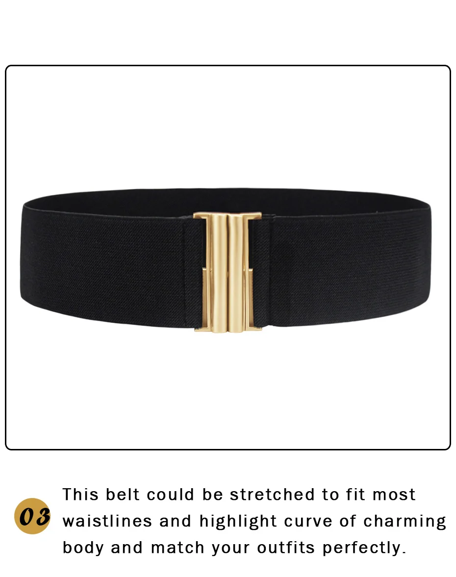 Maikun Fashion Wide Belts for Women Simple Style Elastic Three Colors Metal Buckle Female Cummerbund