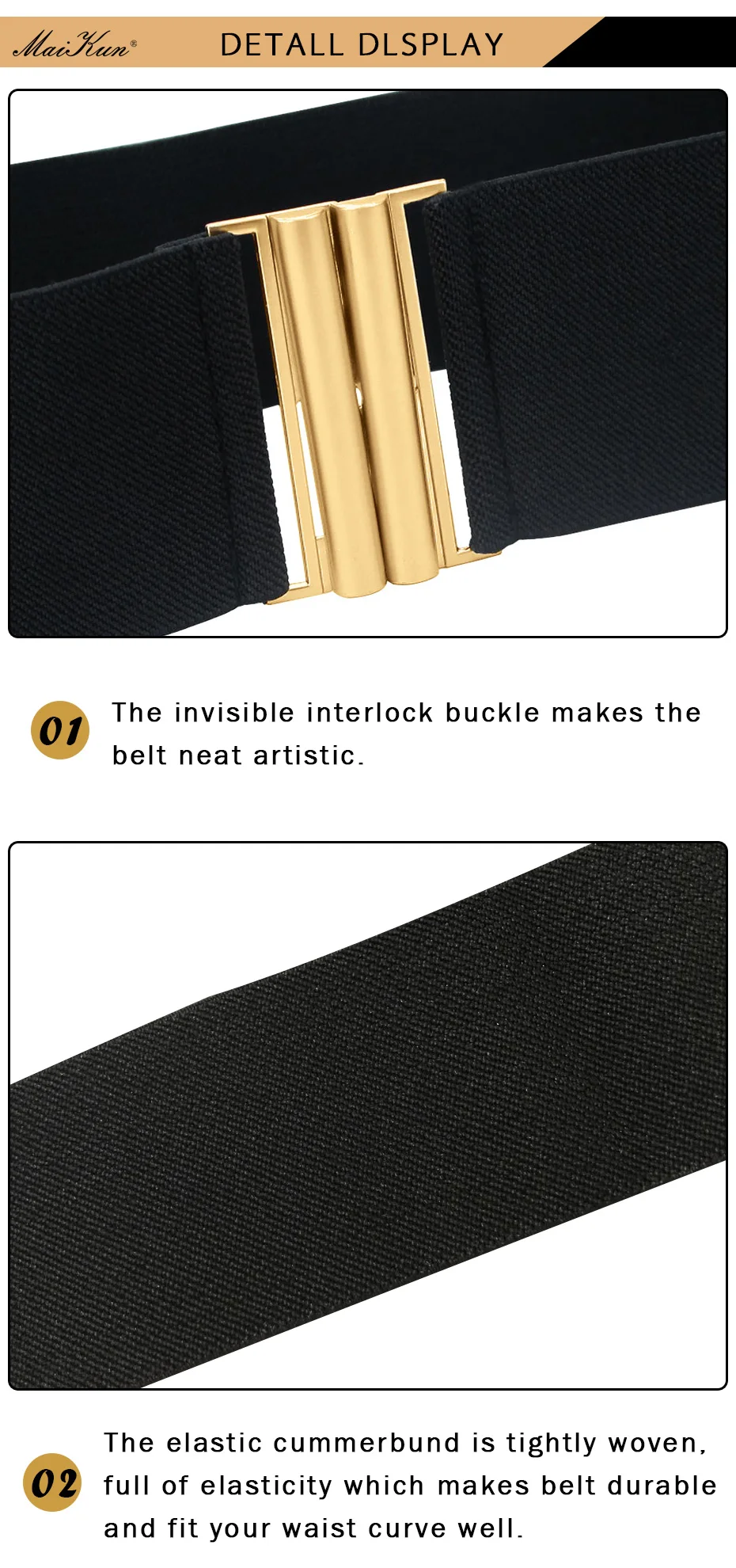 Maikun Fashion Wide Belts for Women Simple Style Elastic Three Colors Metal Buckle Female Cummerbund