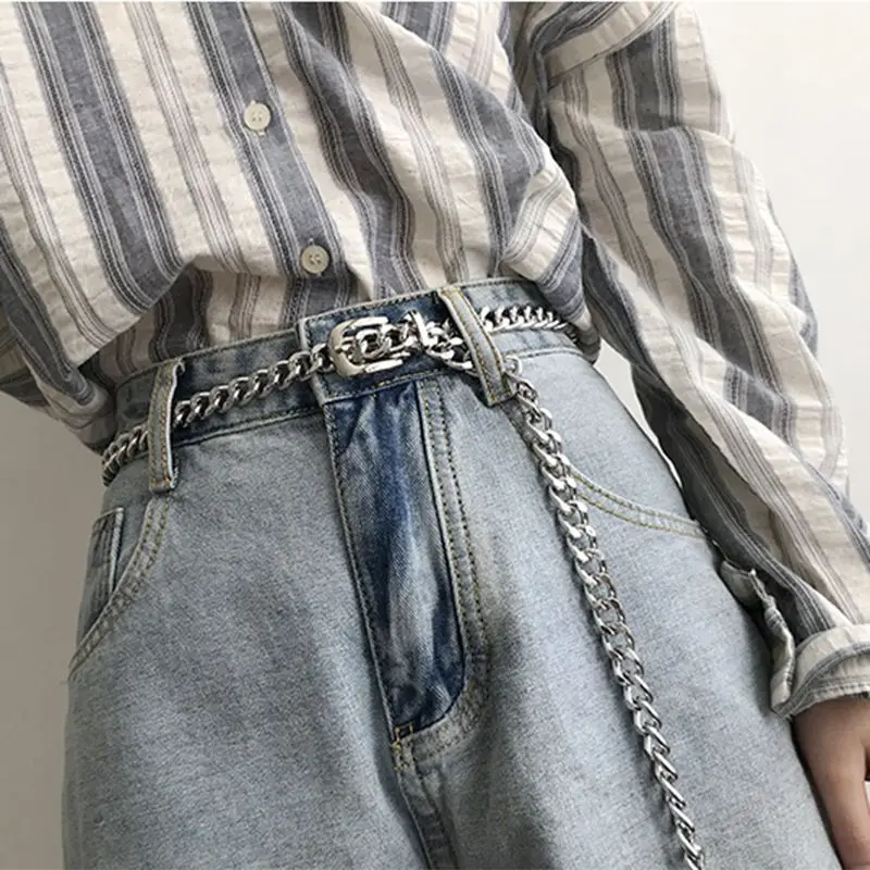 Chain Belt Women's Fashion Narrow Metal Belts Trim with Skirt Blouse Thin Waist Chain Gold Silver