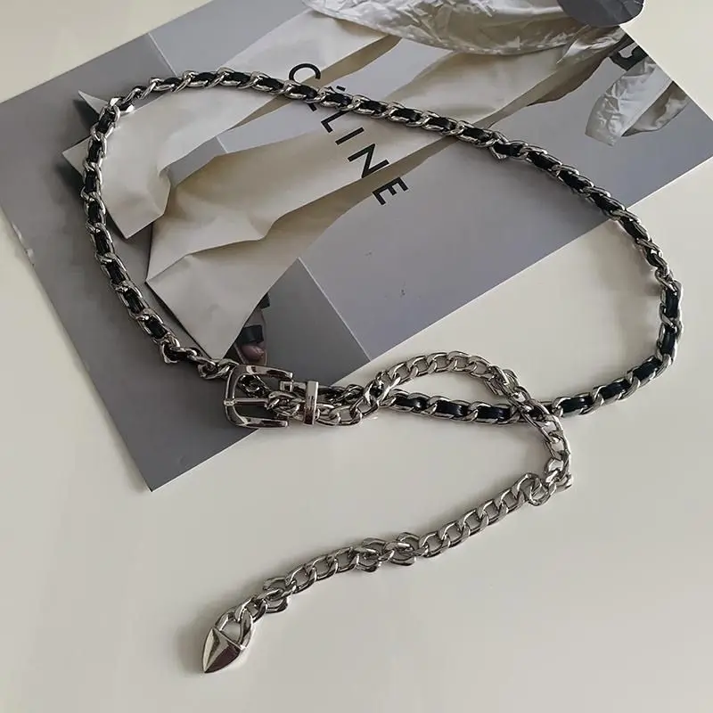 Chain Belt Women's Fashion Narrow Metal Belts Trim with Skirt Blouse Thin Waist Chain Gold Silver