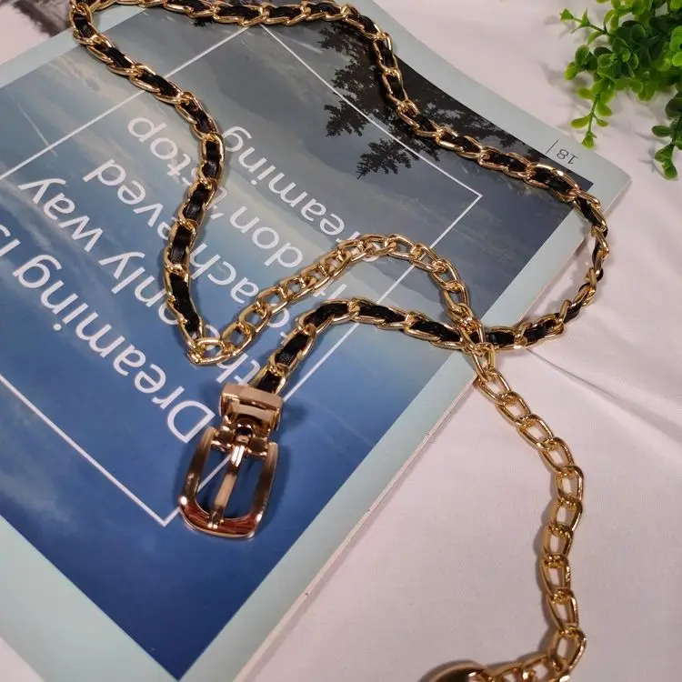Chain Belt Women's Fashion Narrow Metal Belts Trim with Skirt Blouse Thin Waist Chain Gold Silver