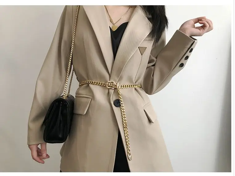 Chain Belt Women's Fashion Narrow Metal Belts Trim with Skirt Blouse Thin Waist Chain Gold Silver