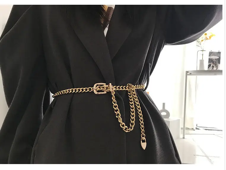 Chain Belt Women's Fashion Narrow Metal Belts Trim with Skirt Blouse Thin Waist Chain Gold Silver