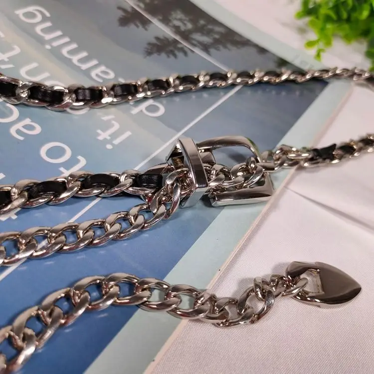 Chain Belt Women's Fashion Narrow Metal Belts Trim with Skirt Blouse Thin Waist Chain Gold Silver