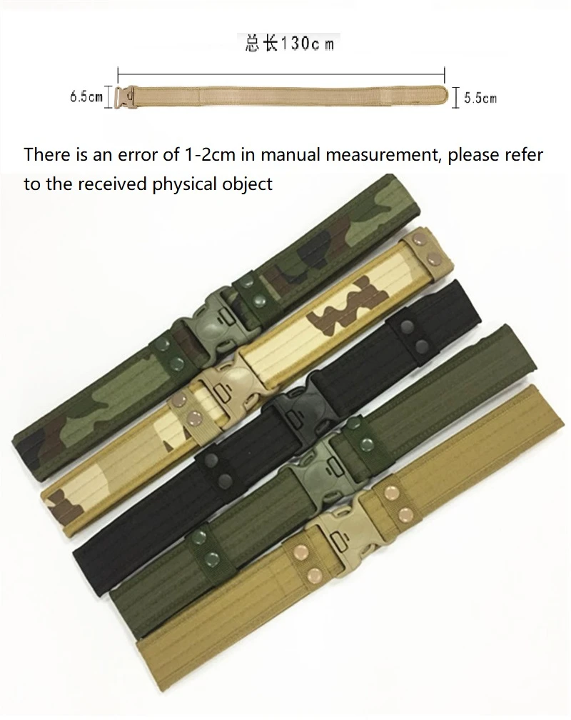 New Outdoor Combat Belts Quick Release Belt Fashion Black Men Canvas Waistband Outdoor Hunting 6 Colors 130cm Length