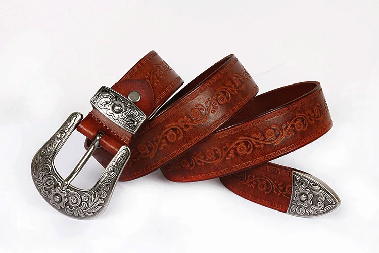 IEFB Men's Embossed Belt Leather Floral Carving Genuine Belts Men Women Jean's Decoration Luxury Designer Waistband 9W1163