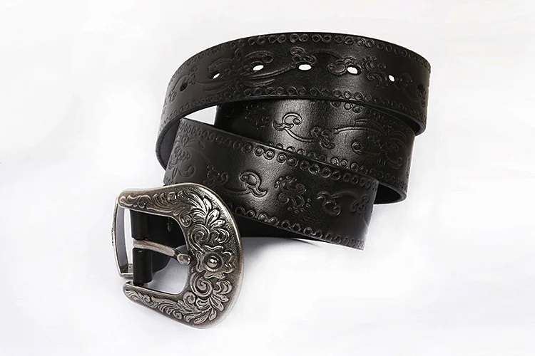 IEFB Men's Embossed Belt Leather Floral Carving Genuine Belts Men Women Jean's Decoration Luxury Designer Waistband 9W1163