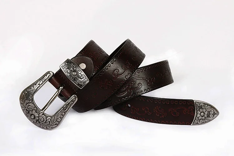 IEFB Men's Embossed Belt Leather Floral Carving Genuine Belts Men Women Jean's Decoration Luxury Designer Waistband 9W1163