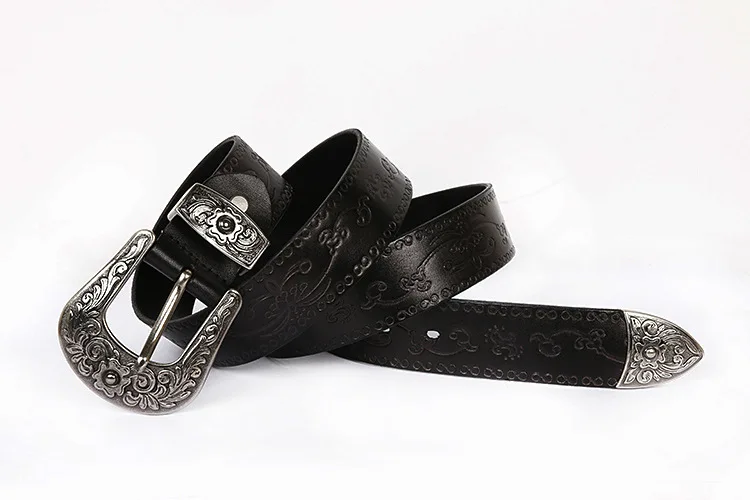 IEFB Men's Embossed Belt Leather Floral Carving Genuine Belts Men Women Jean's Decoration Luxury Designer Waistband 9W1163