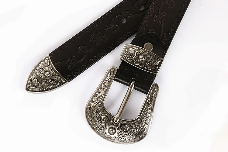 IEFB Men's Embossed Belt Leather Floral Carving Genuine Belts Men Women Jean's Decoration Luxury Designer Waistband 9W1163