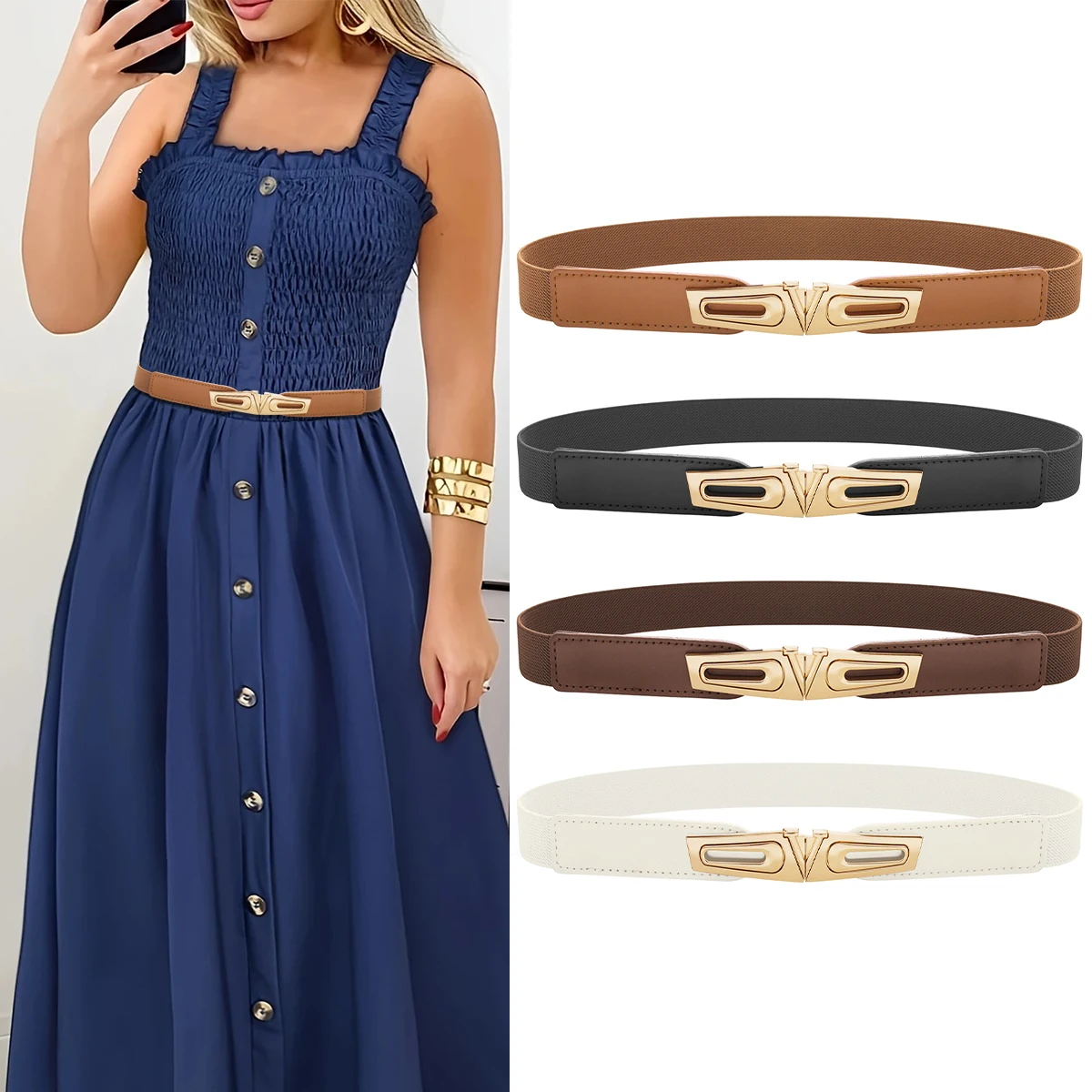SISHION Designer Elastic Women Belt YD0091 Black White Brown Camel Ceinture Femme Leather Belts Punk Gurtel Herren Waistband