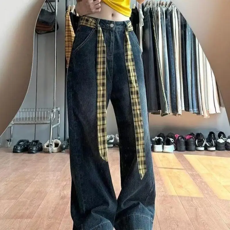 Trendy Long Skinny Plaid Waist Belt with Jeans Necktie Scarf - Fashionable Hairband & Decorative Accessory for Stylish Outfits