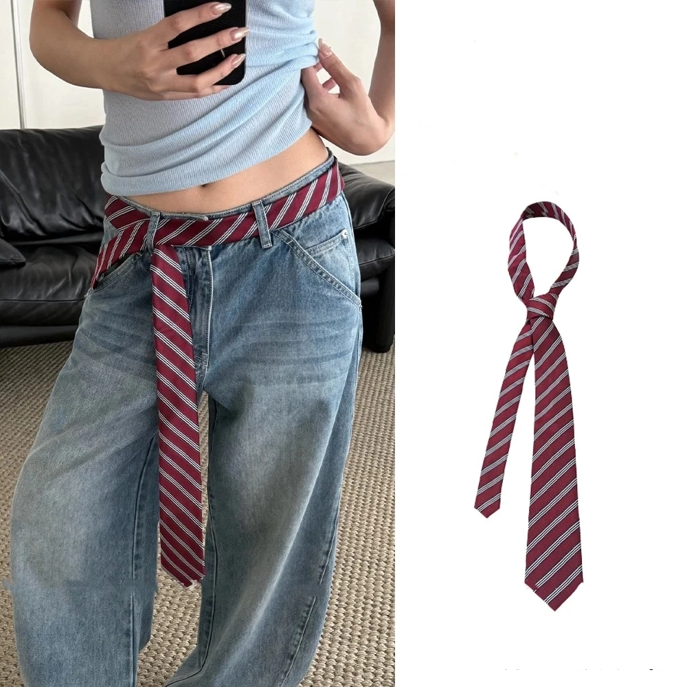 Trendy Long Skinny Plaid Waist Belt with Jeans Necktie Scarf - Fashionable Hairband & Decorative Accessory for Stylish Outfits