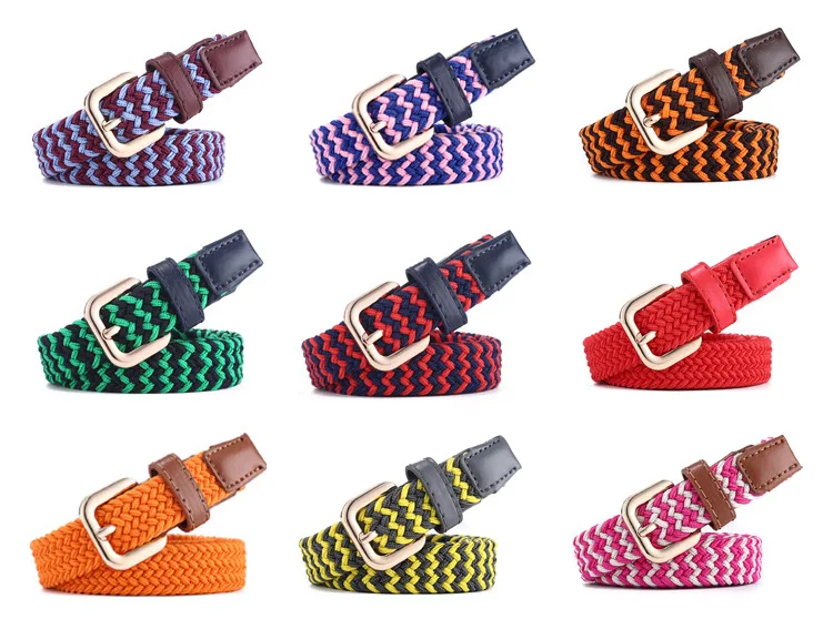 SupSindy Women&Children's Elastic Belt Pin Buckle Weave Stretch Canvas Belt Candy Colors Luxury Jeans Belts for Boys Girls Strap