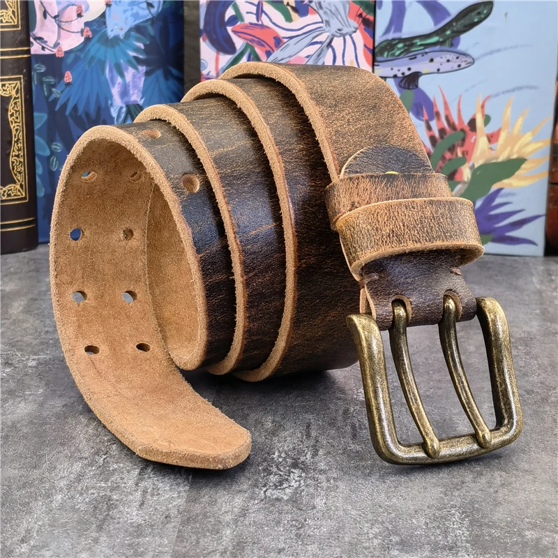 38MM Double Pin Belt Buckle Genuine Leather Belt For Men Jeans Leather Belt Men Ceinture Western Cowboy Waist Belt Man MBT0038