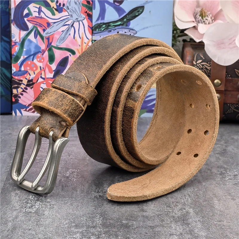 38MM Double Pin Belt Buckle Genuine Leather Belt For Men Jeans Leather Belt Men Ceinture Western Cowboy Waist Belt Man MBT0038