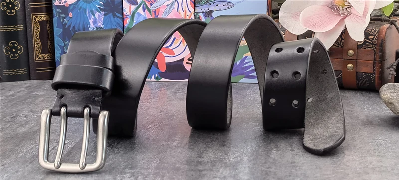 38MM Double Pin Belt Buckle Genuine Leather Belt For Men Jeans Leather Belt Men Ceinture Western Cowboy Waist Belt Man MBT0038