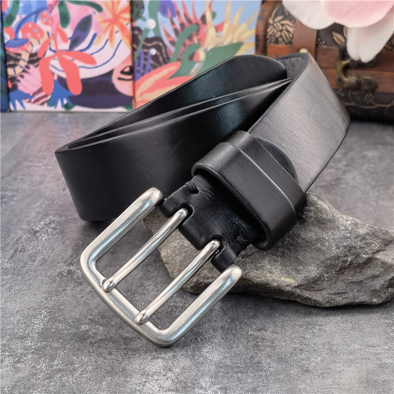 38MM Double Pin Belt Buckle Genuine Leather Belt For Men Jeans Leather Belt Men Ceinture Western Cowboy Waist Belt Man MBT0038