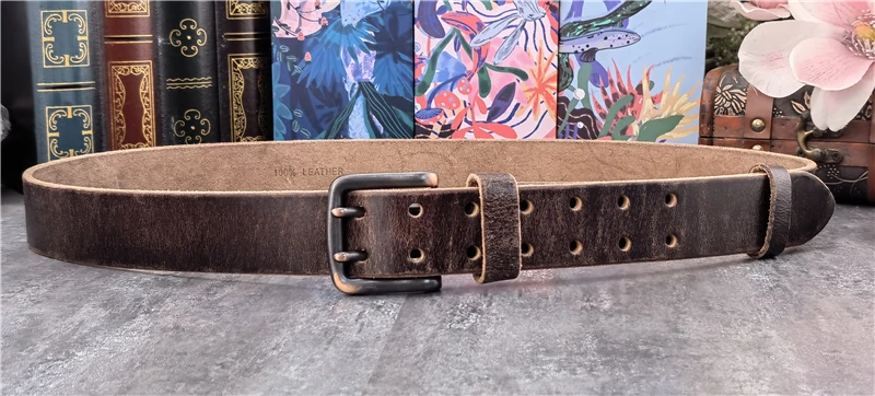 38MM Double Pin Belt Buckle Genuine Leather Belt For Men Jeans Leather Belt Men Ceinture Western Cowboy Waist Belt Man MBT0038