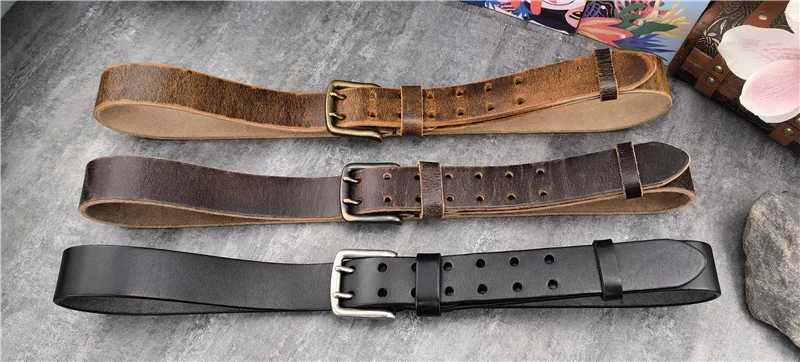 38MM Double Pin Belt Buckle Genuine Leather Belt For Men Jeans Leather Belt Men Ceinture Western Cowboy Waist Belt Man MBT0038