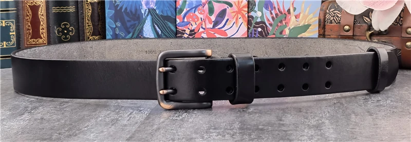 38MM Double Pin Belt Buckle Genuine Leather Belt For Men Jeans Leather Belt Men Ceinture Western Cowboy Waist Belt Man MBT0038